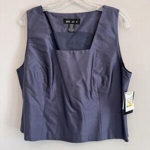 NWT mxi 100% Silk Sleeveless Shell Top Blouse Blue Slate Size 14P Petite